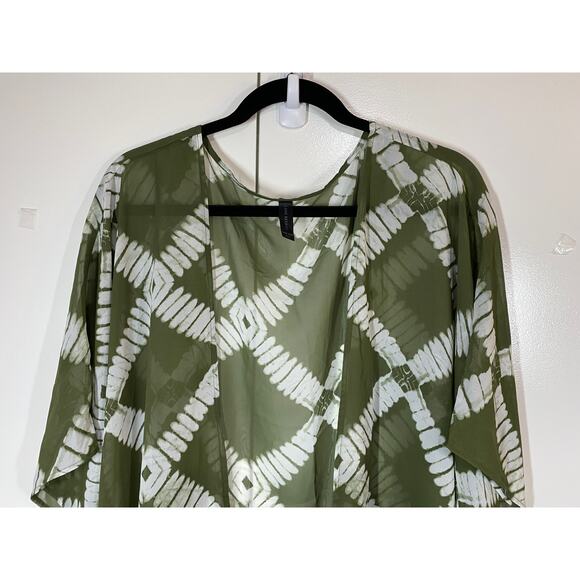 Lane Bryant Kimono Beach Cover Up Green White Semi Sheer One Size - Picture 2 of 6